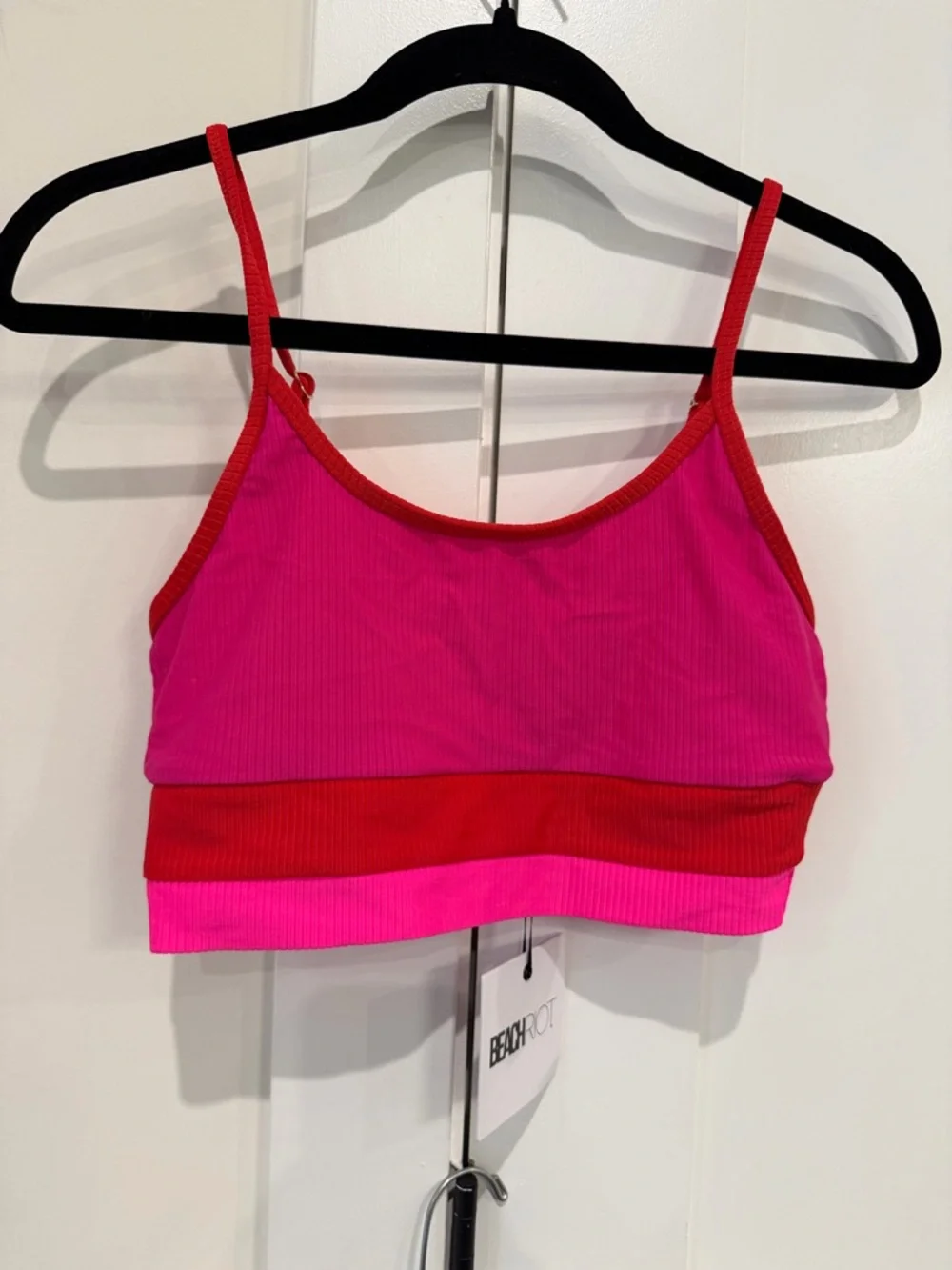 Beach Riot Eva Bikini Top M Emmy Bikini Bottom S Fuschia Red + Neon Pink NEW